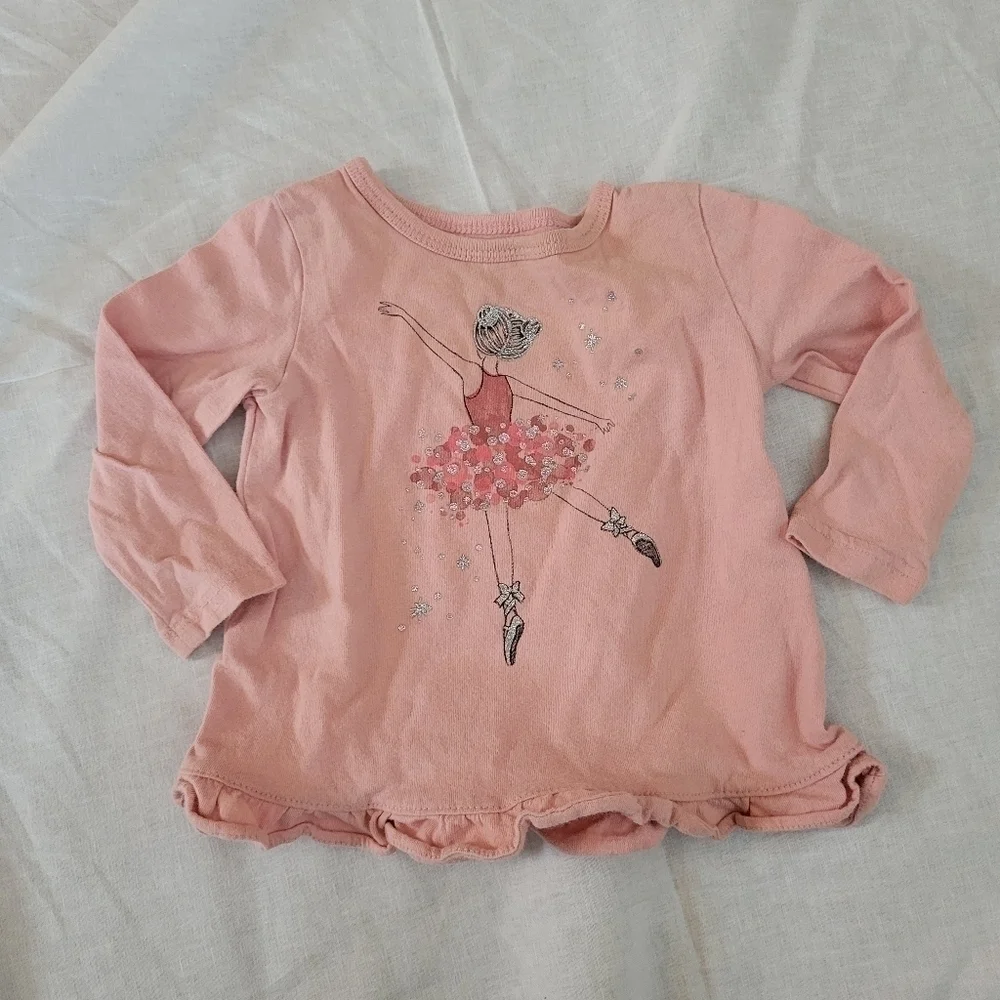 Carters pink ruffle bottom ballerina long sleeve shirt 9m